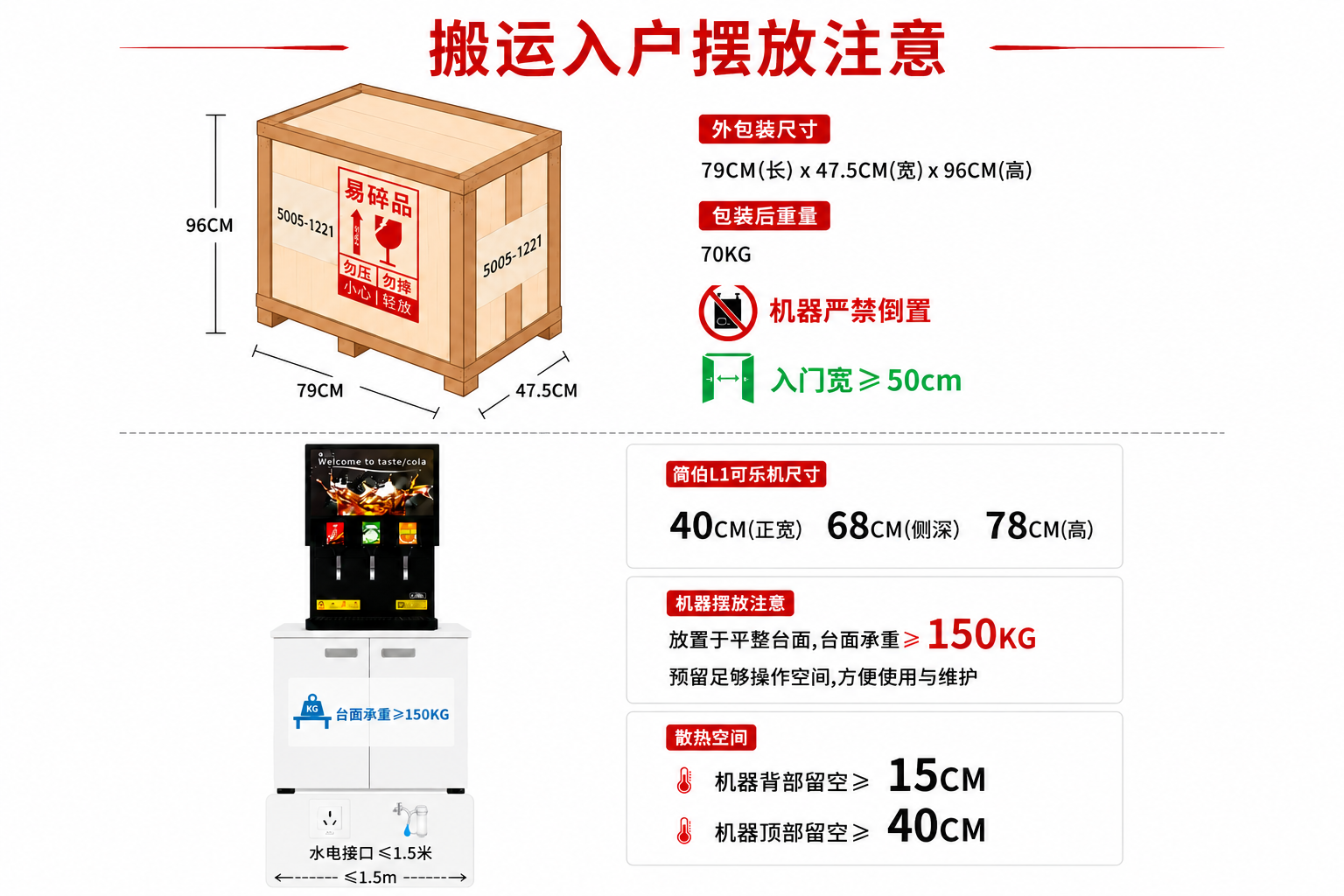 简伯L1-3F商用可乐机包装和产品尺寸