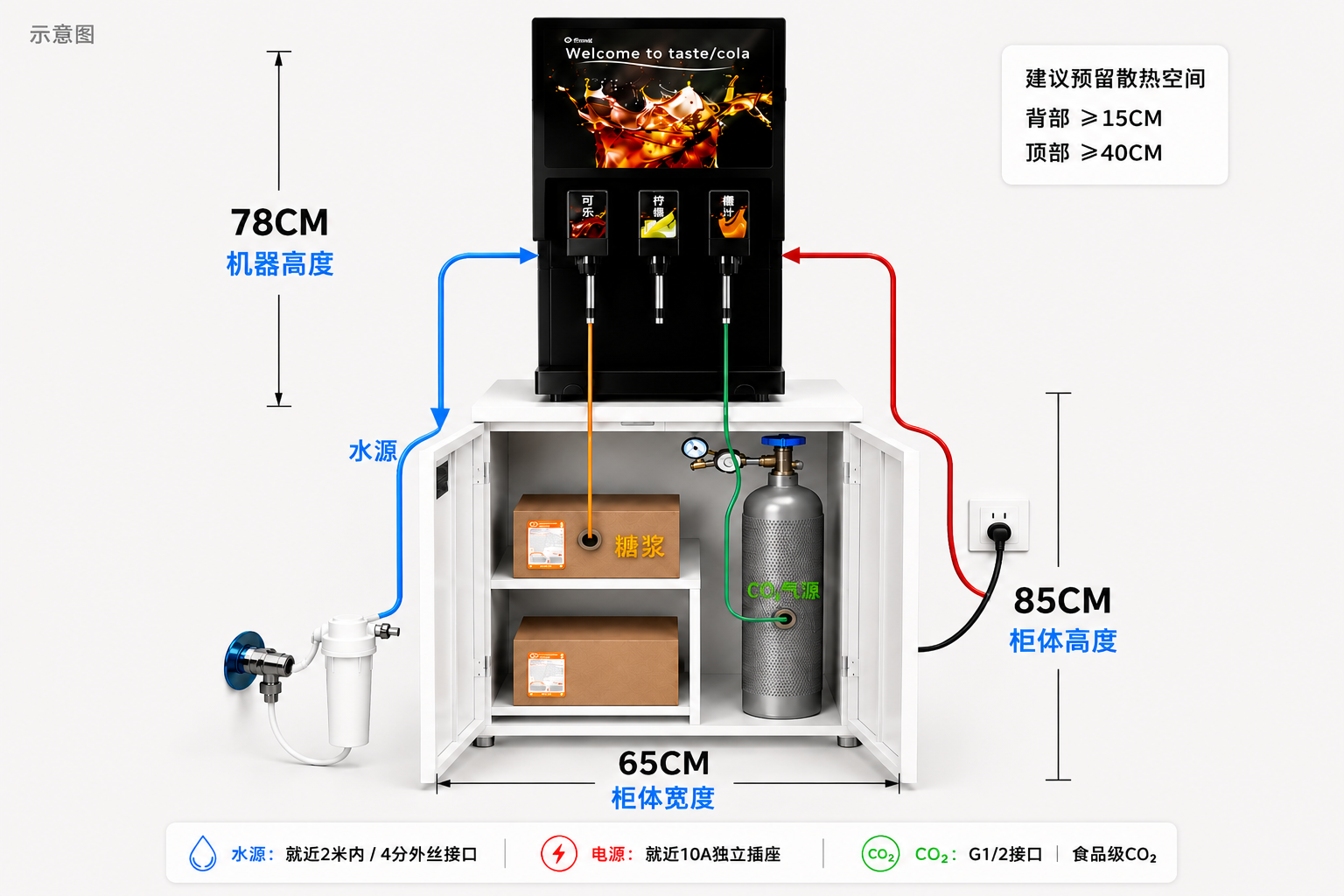 简伯L1-3F商用可乐机安装示意图