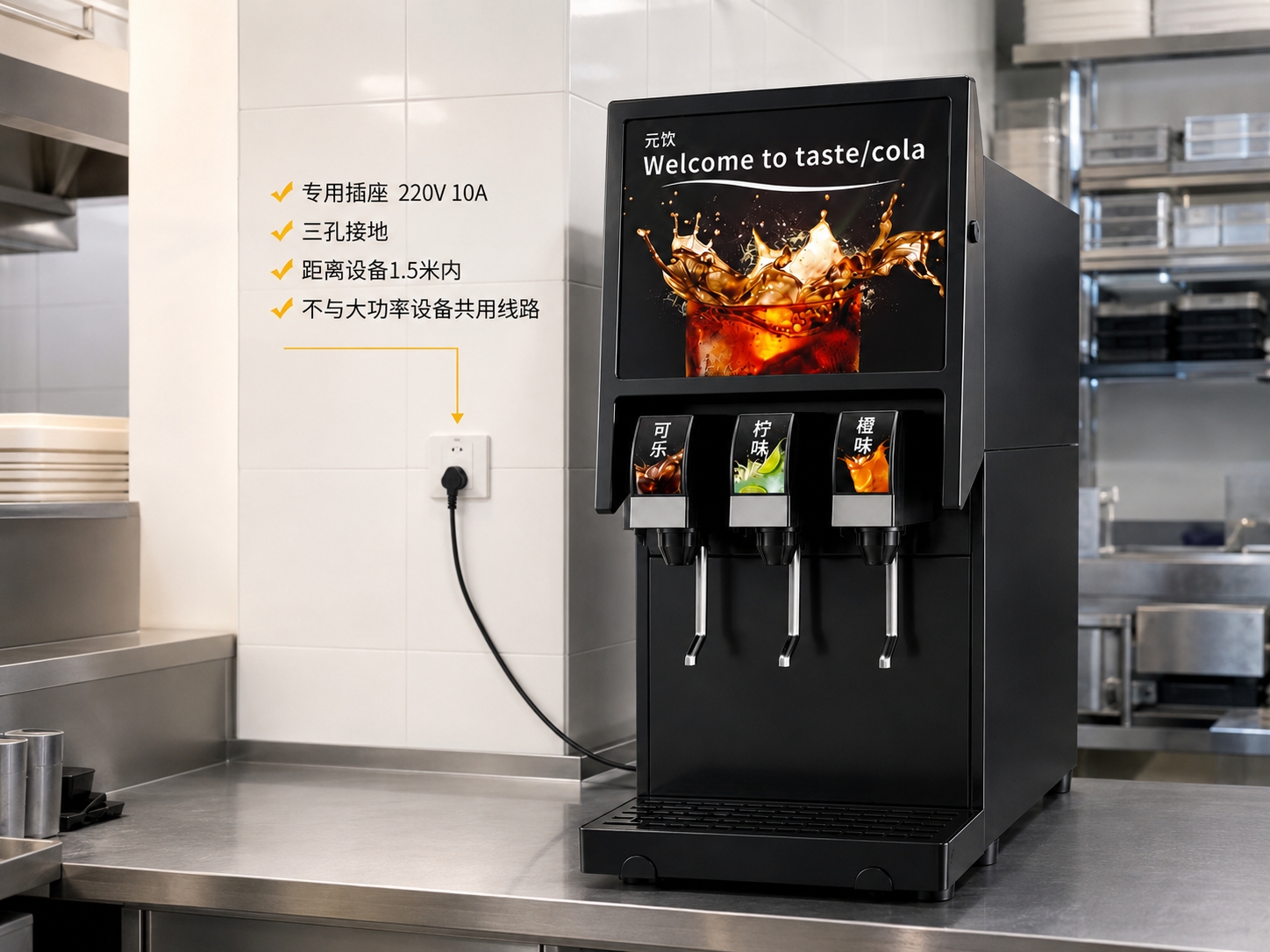 元饮商用可乐机电源安装示意图