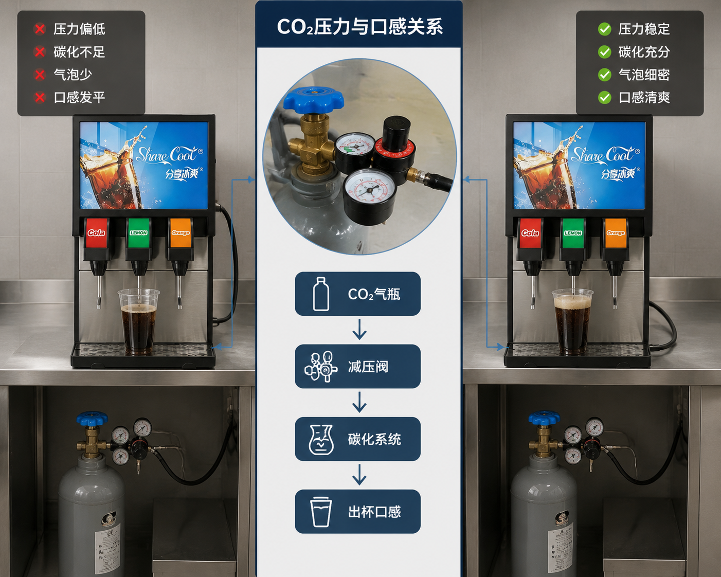 不同压力下的气泡与口感对比图